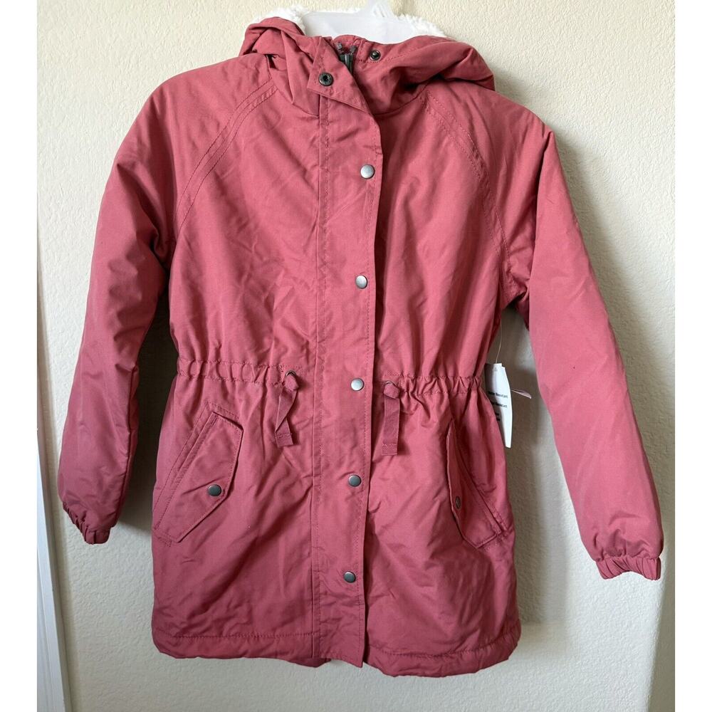 Old Navy Pink Water Resistant Hooded Sherpa Lined Girls Parka Jacket Size M 8 - Picture 2 of 7